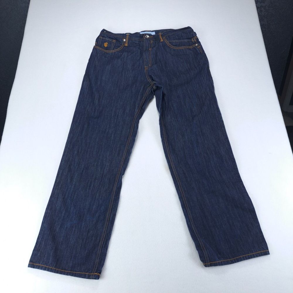 Rocawear Baggy Y2K Denim Jean 38 Straight Leg Cobra Snake Embroidered Multicolor